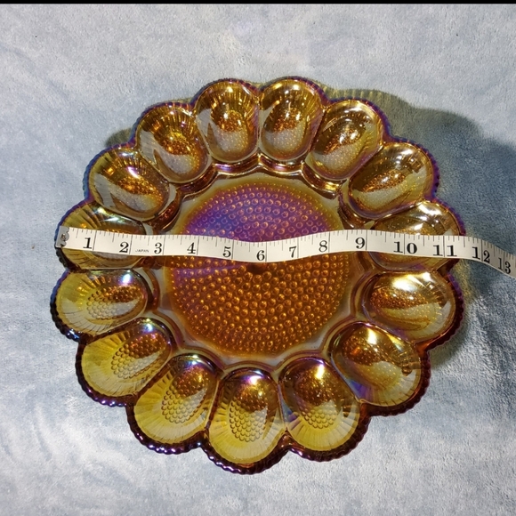 Vintage Iridescent Marigold Carnival Glass Deviled Egg Server - Picture 7 of 7